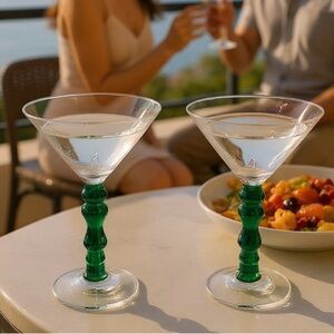 Green retro Mid Century Modern cocktail glasses Set of 2 - Martini